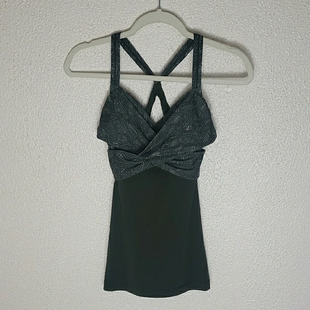 Lululemon Athletica Wrap It Up Tank Leaf Print Twist Jazzy White Gator Green 6 - Picture 3 of 17